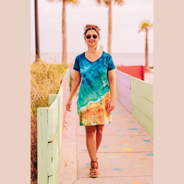 Beach coverups, Tie dye dress,  Resort wear, Short hippie dress, Cotton summer dress, 50th birthday gift for women