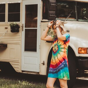 Short hippie dress, Beach coverups, Rainbow tie dye t shirt dress, 40th birthday gifts for women image 3