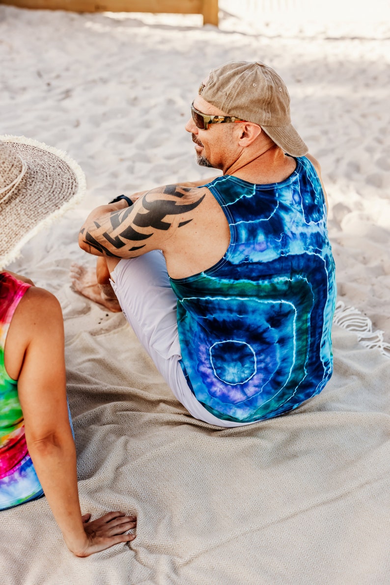 Geode Tie Dye Tank Top – Soft Cotton Unisex Jersey Tank, Ocean Agate, S–2X bild 2