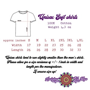 K&ouml;nnte beinhalten: Gr&ouml;&szlig;entabelle f&uuml;r Unisex-T-Shirts aus 100 % Baumwolle. Die Tabelle zeigt die ungef&auml;hre Breite und L&auml;nge in Zoll f&uuml;r die Gr&ouml;&szlig;en S bis 4XL. Der Text besagt, dass Unisex-Shirts tendenziell etwas kleiner ausfallen als Herrenshirts und dass eine Gr&ouml;&szlig;enabweichung von +/- 1 Zoll in der Breite und L&auml;nge pro Hersteller ber&uuml;cksichtigt werden sollte. Der Text besagt auch, dass man eine Nummer gr&ouml;&szlig;er w&auml;hlen sollte, wenn man sich nicht sicher ist.