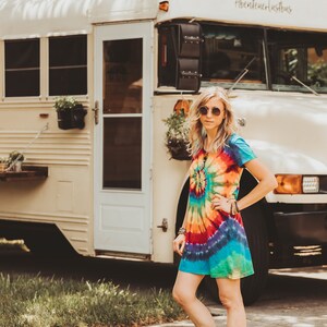 Short hippie dress, Beach coverups, Rainbow tie dye t shirt dress, 40th birthday gifts for women image 6