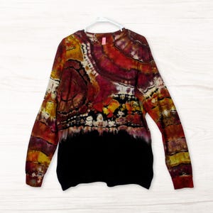 Reverse Geode Tie Dye Shirt – Black, Burgundy & Gold – Boho Long Sleeve Cotton Tee, Unisex Large