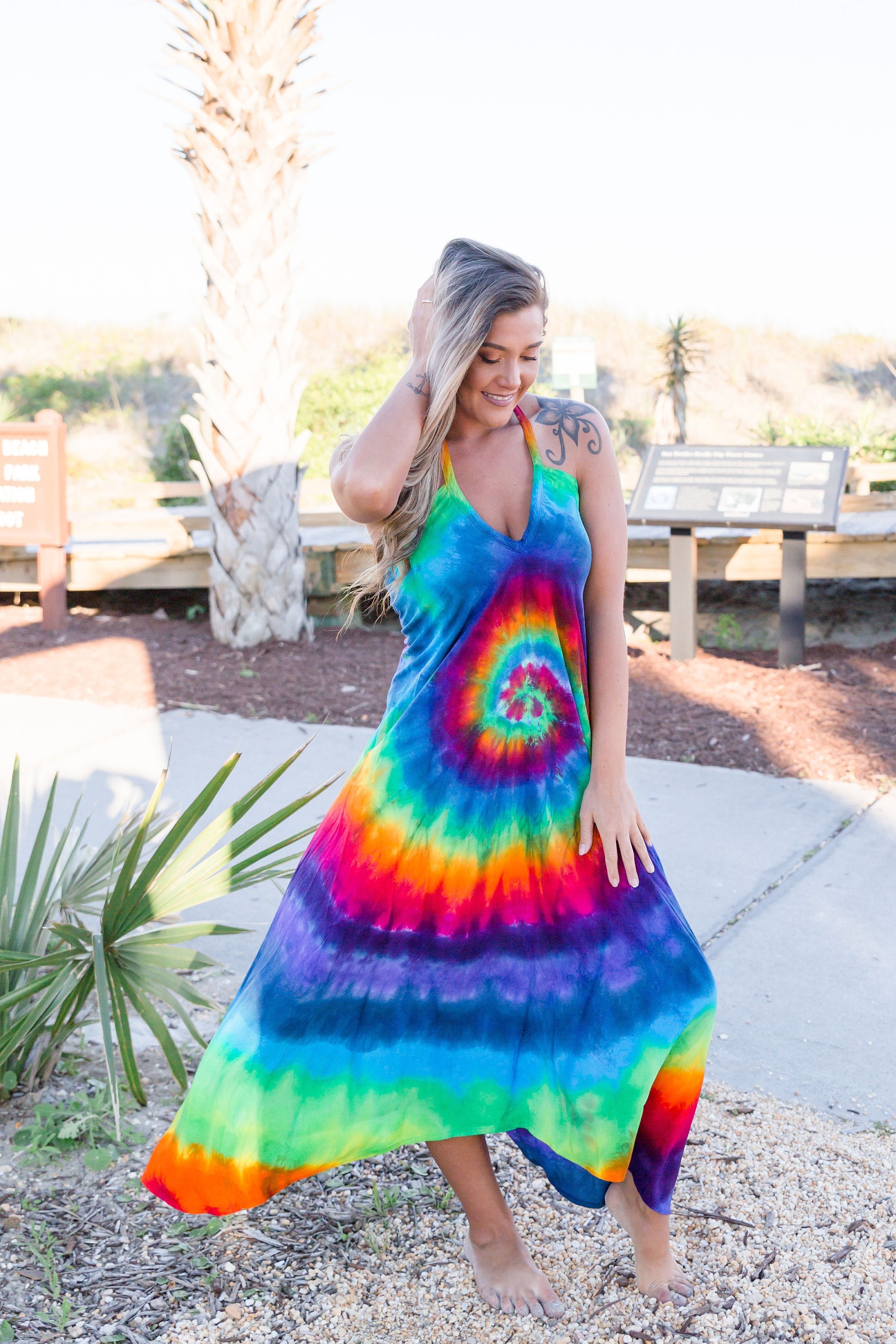 Tie Dye Maxi Dress Backless Halter 