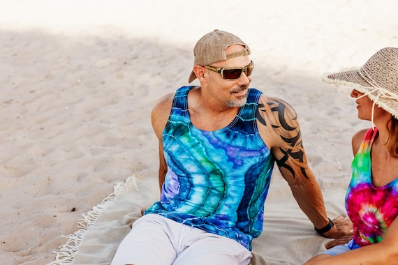 Geode Tie Dye Tank Top – Soft Cotton Unisex Jersey Tank, Ocean Agate, S–2X