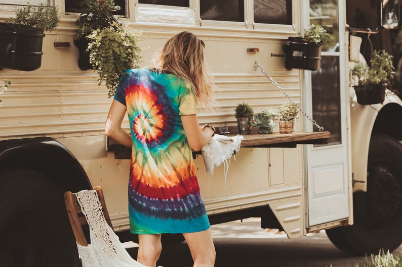 Short hippie dress, Beach coverups, Rainbow tie dye t shirt dress, 40th birthday gifts for women image 4