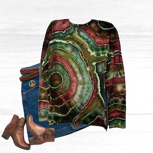Earthy boho tie dye shirt: Fall and winter clothing, S-4X