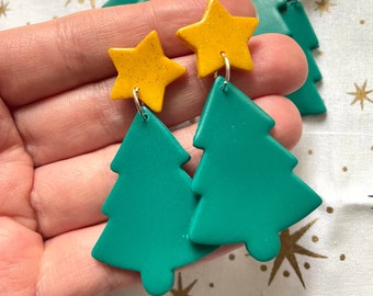 Christmas Tree Earrings, Christmas Polymer Clay Earrings