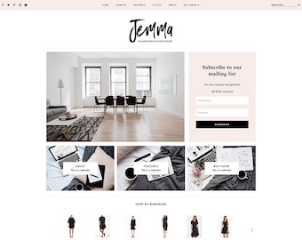 Blogger Template - Responsive Blog Design - Customizable Blogger Theme - Clean, Minimal - "Jemma" - premade blog theme - slider - drop down