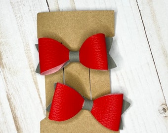 Piggy, bows, mini, piggy tails, faux leather, clips, red, gray