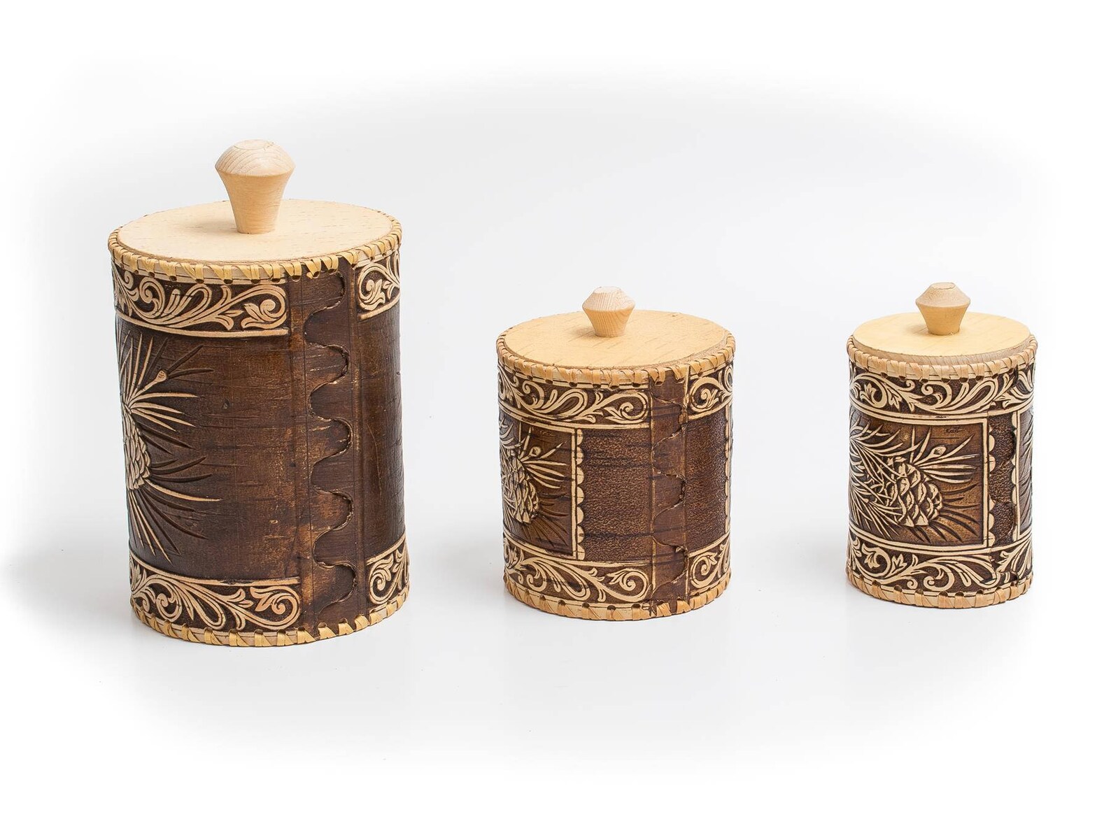Wooden Carved Canister set Kitchen jars Birch bark Etsy