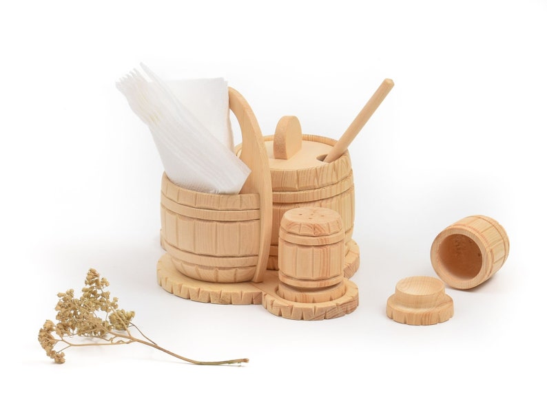 Wooden sugar bowl Salt and pepper set Spices set Spice Etsy