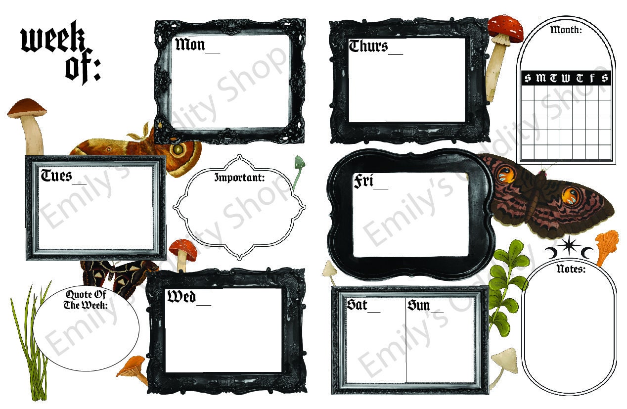 Free Bonus Notes Page** Cottage Core Mushrooms and Moths Printable ...