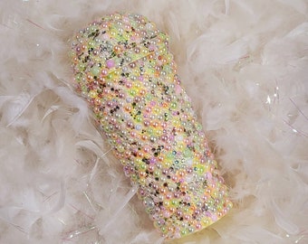 Pearl and Rhinestone Pastel Bling Tumbler/Spring Tumbler/Summer Tumbler/Bedazzled Tumbler