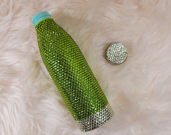 Olive Green Water Bottle, Bling Water Bottle, Bedazzled Water Bottle, Rhinestone Water Bottle, Travel Cup, Travel Tumbler