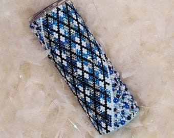 Blue Argyle Bling Tumbler/Bling Tumbler/Rhinestone Tumbler/Bedazzled Tumbler