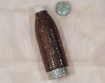 Brown Bling Water Bottle, Brown Water Bottle, Bling Water Bottle, Bedazzled Water Bottle, Rhinestone Water Bottle, Water Bottle
