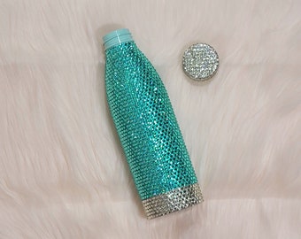 Aqua Bling Water Bottle, Bling Water Bottle, Bedazzled Water Bottle, Rhinestone Water Bottle,  Rhinestone Bling Water Bottle, Water Bottle.