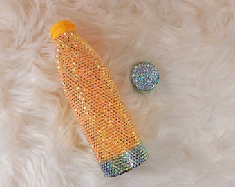 Yellow AB Water Bottle, Bling Water Bottle, Bedazzled Water Bottle, Rhinestone Water Bottle, Travel Cup, Travel Tumbler.