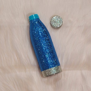 Blue Bling Water Bottle, Bling Water Bottle, Blue Water Bottle, Bedazzled Water Bottle, Rhinestone Water Bottle, Water Bottle.