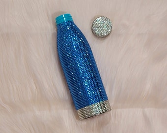 Blue Bling Water Bottle, Bling Water Bottle, Blue Water Bottle, Bedazzled Water Bottle, Rhinestone Water Bottle, Water Bottle.