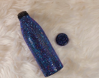 Black AB Water Bottle, Bling Water Bottle, Bedazzled Water Bottle, Rhinestone Water Bottle, Travel Cup, Travel Tumbler.