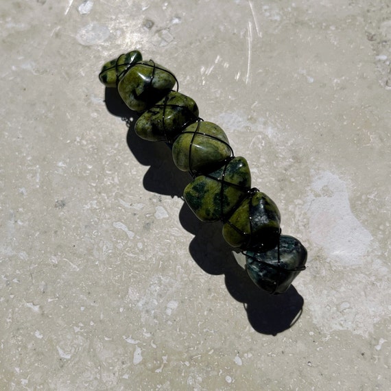 Nephrite Jade French Barrette Wrapped in Black Wire - Etsy