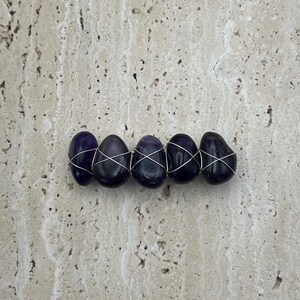 Amethyst Stone French Barrette Wrapped in Silver Colored Wire.