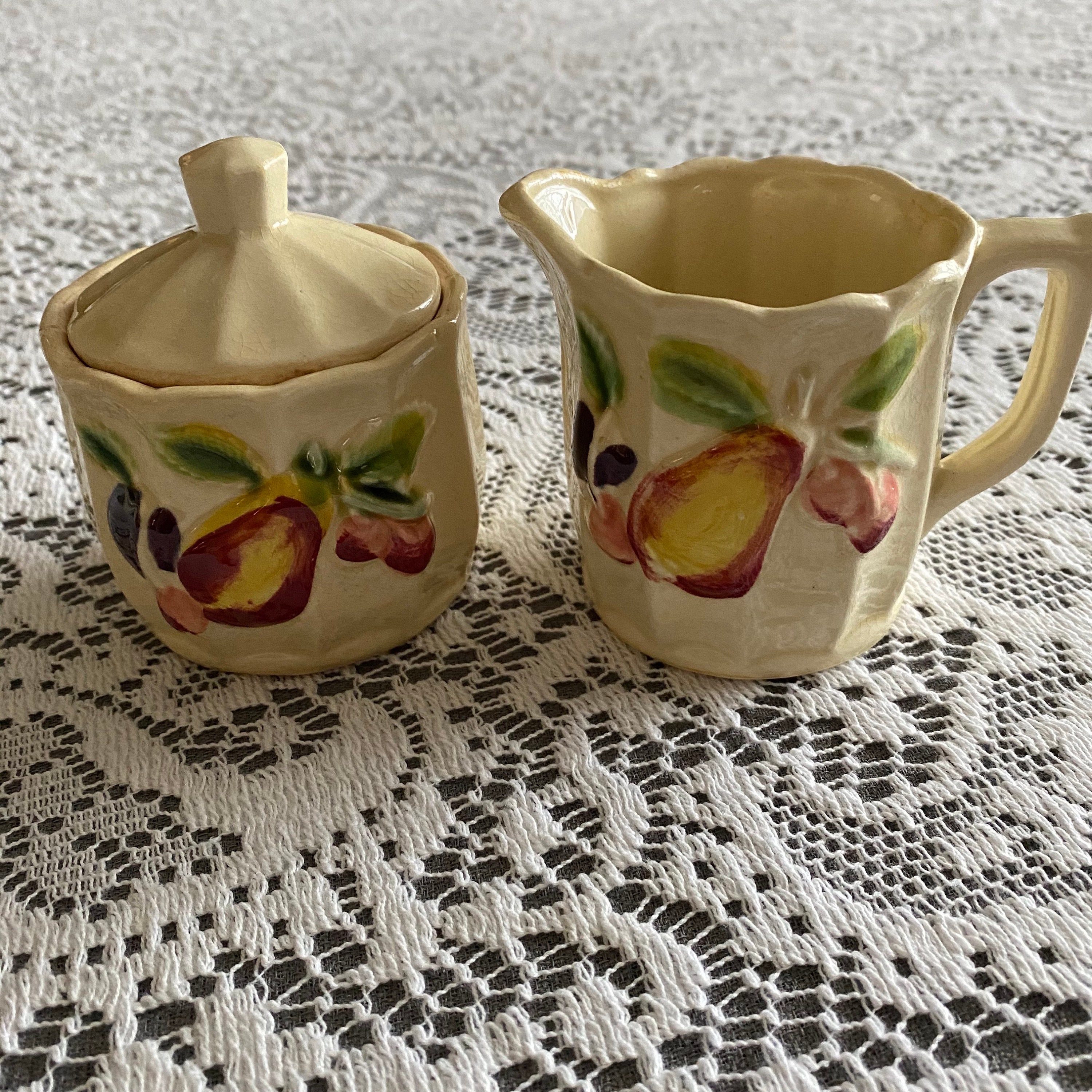 Vintage Set Sugar Creamer Ceramic Raised Fruit Japan 2519 Etsy