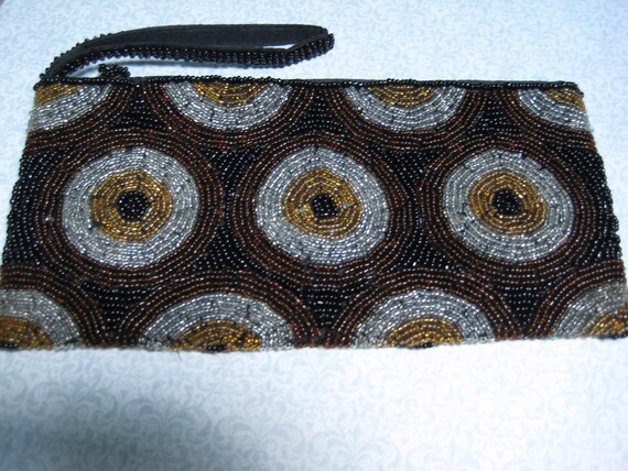 8 Blue Multi Color Seed Bead Clutch Wristlet with Strap