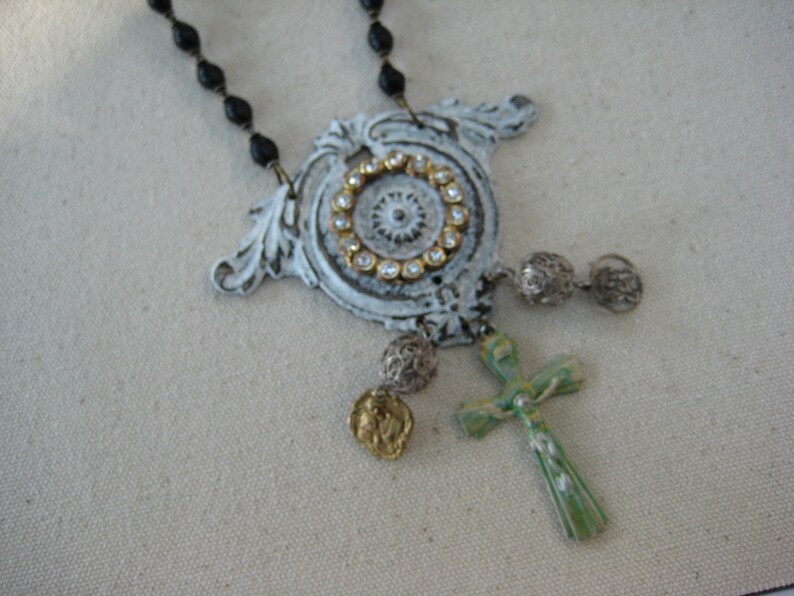 Religious Assemblage Necklace Medals Crucifix Repurposed Etsy