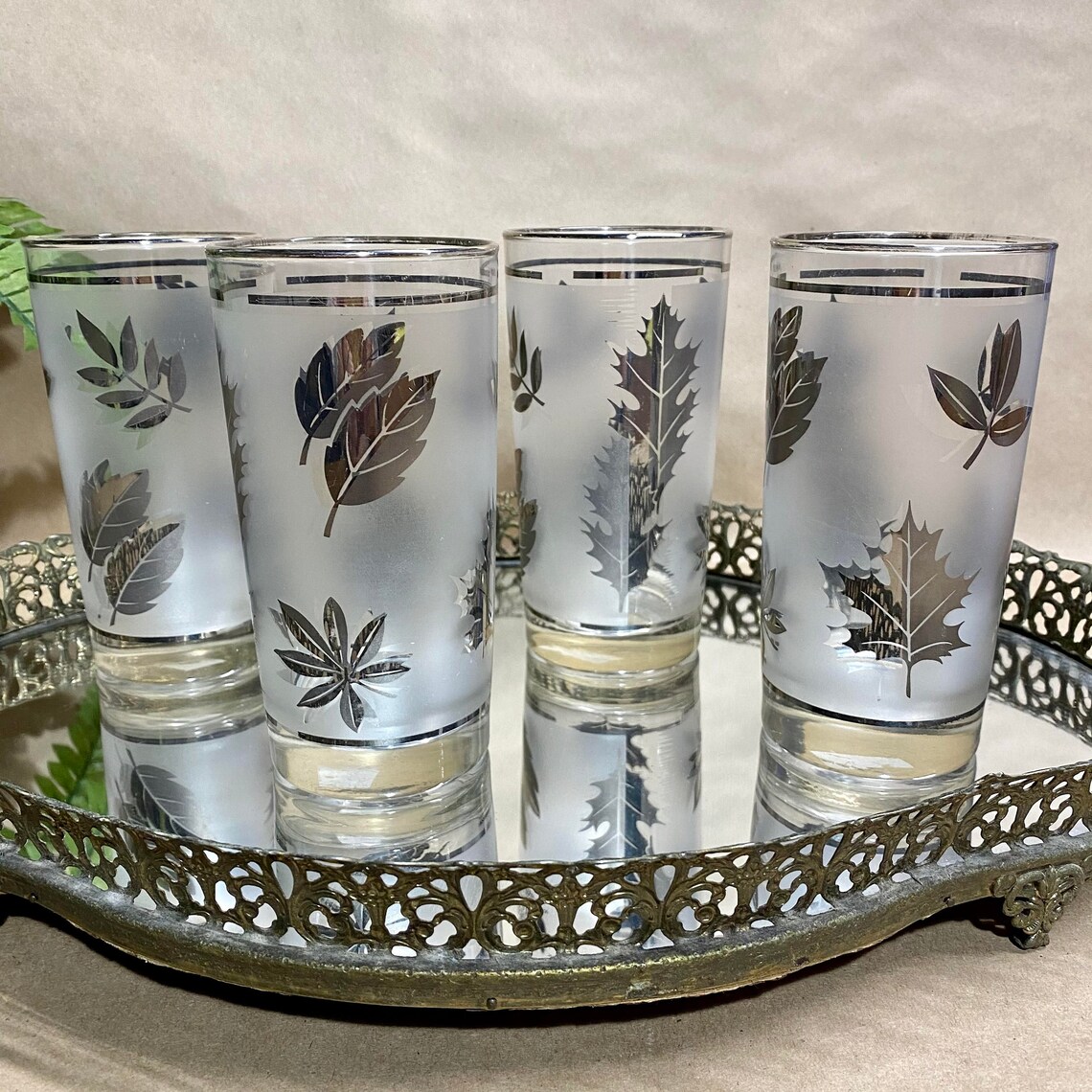 Vintage Libbey Silver Leaf Drinking Glasses Frosted Set of 4 Etsy