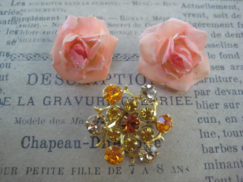 Vintage Jewelry Lot Earrings Screw On/'s Instant Collection Coordinating Wardrobe Set of 2 Costume Jewelry Orange Punch Brooch Lucite