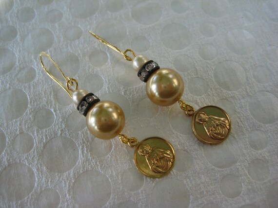 Religious earrings earrings religious assemblage pearls | Etsy