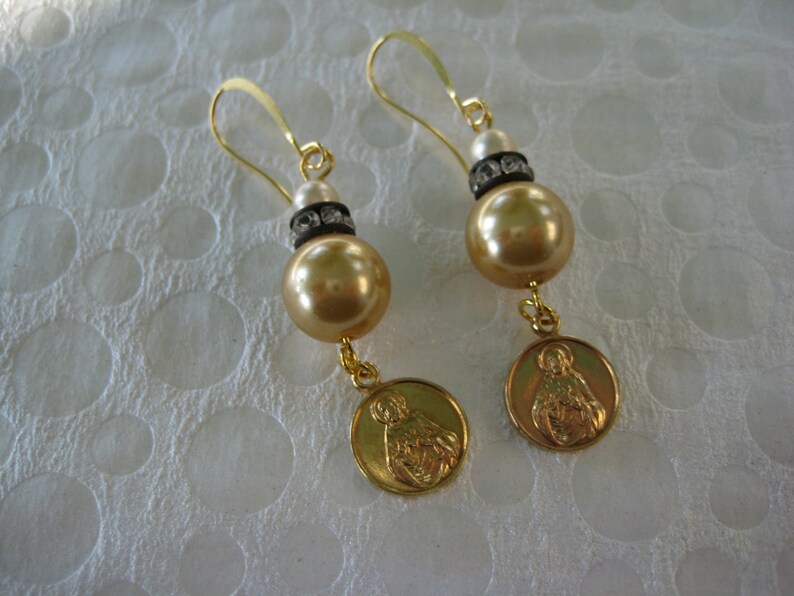 Religious earrings earrings religious assemblage pearls Etsy