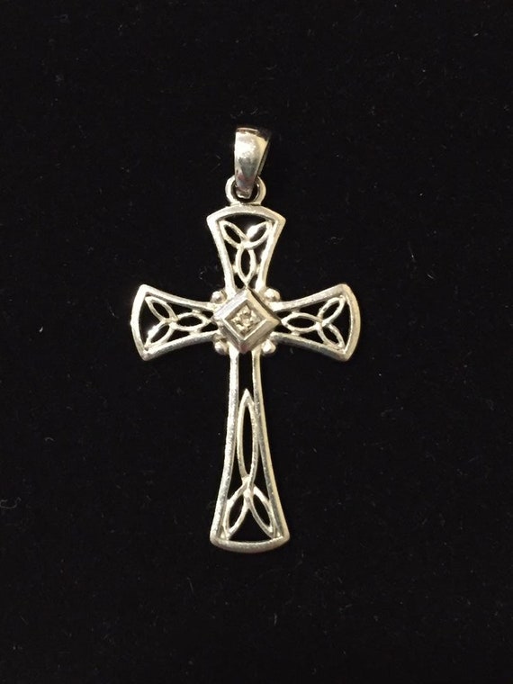 18K White Gold Ball Chain With Sterling Cross Pendant, New