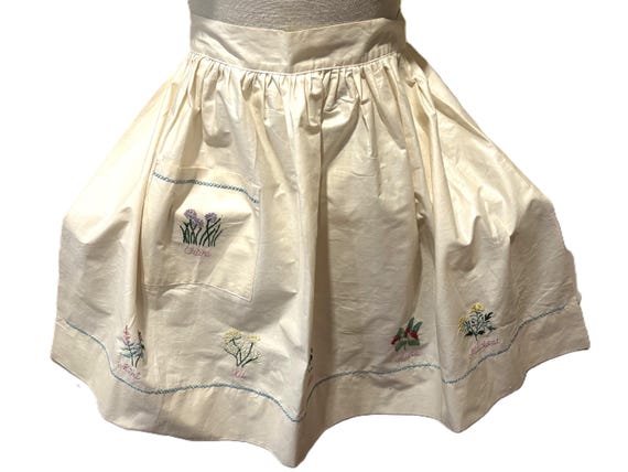 Vintage Apron Hand Embroidered with Herbs and Spices