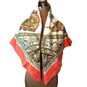 Vintage Gucci 100% Silk Luxury Scarf with a theme of Sicily , Made in Italy