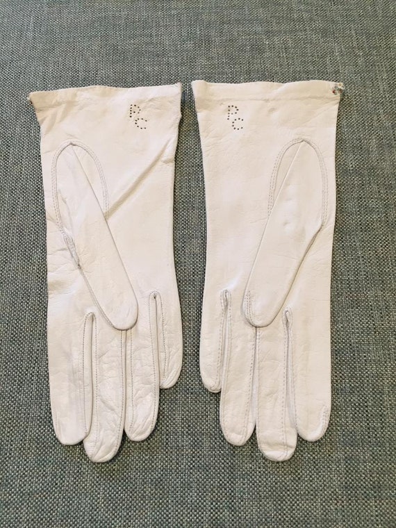 Pierre Cardin Embellished White Kid Gloves Size 7… - image 5
