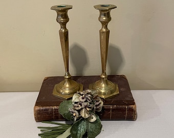 Antique Brass Candlesticks, 8 1/2 Inches Tall