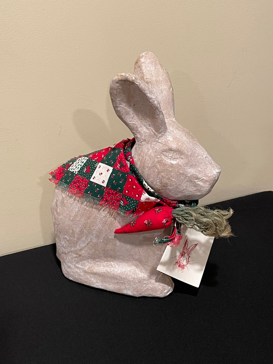 Paper Machay Rabbit Paper Mache Rabbit With Antiqued Finish With His Christmas Scarf and ...