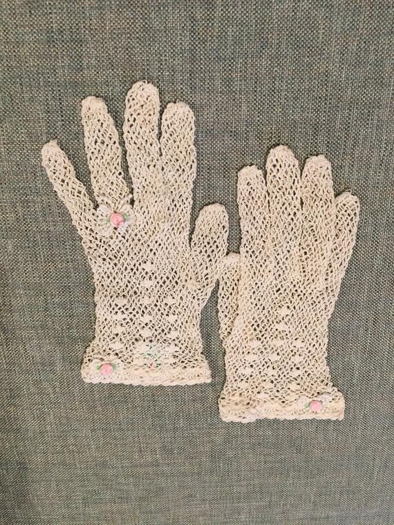 Vintage Nancie Tollin Girls Medium Gloves with Pi… - image 1