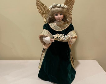 Hand Crafted Angel Doll with Handmade Velvet and Brocade Gown, Artisan Signed