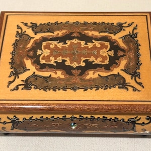Musical Jewelry Box with Red Velvet Lining in Working Order, Made in Italy