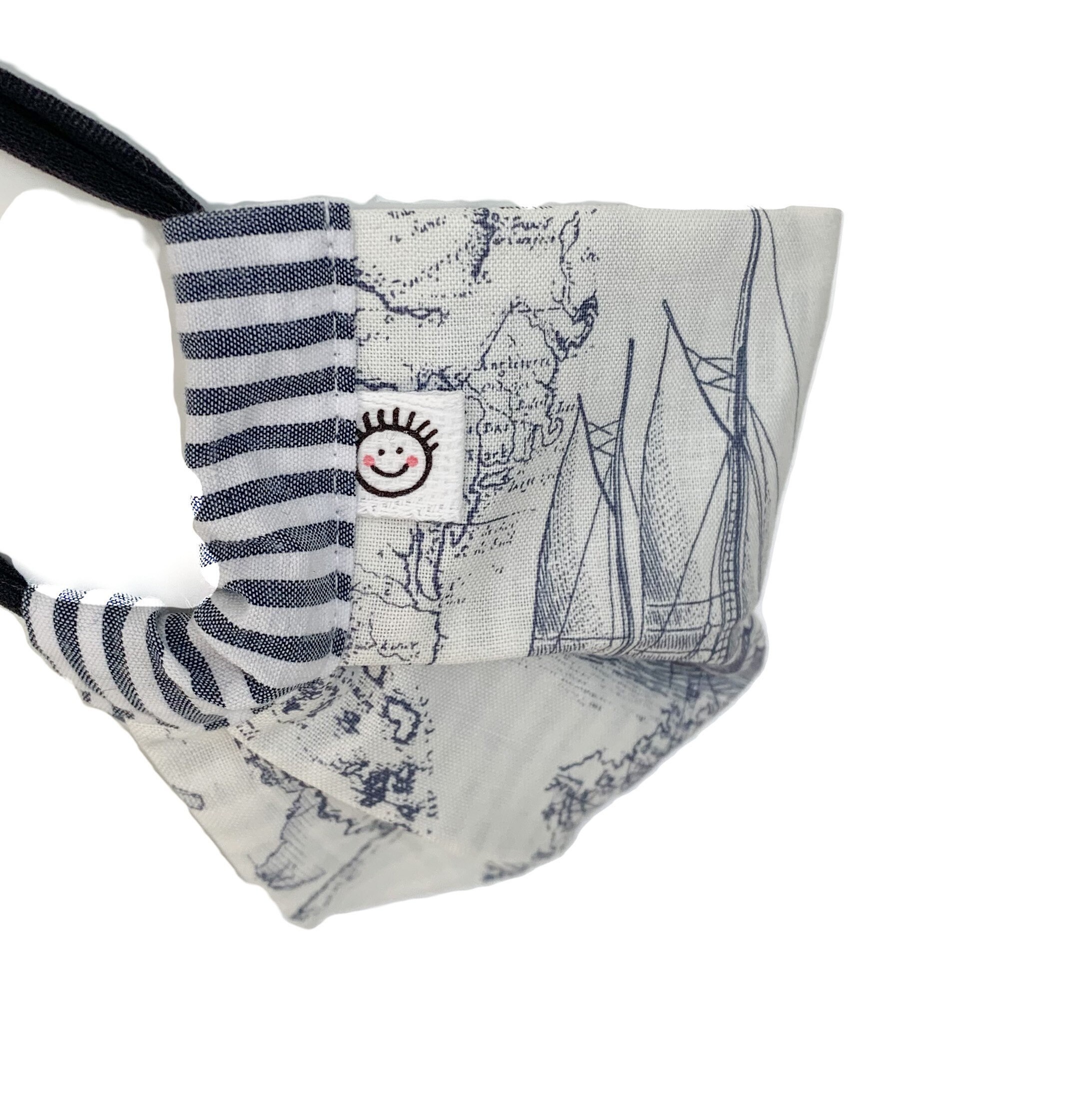 Nautical Face Mask Blue Map & Ships on Cream Background Nose Etsy