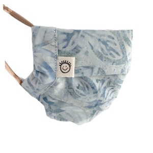 Attention Blue Eyes!  Beautiful Gray Blue Batik Face Mask with Nose Wire and Filter Pocket