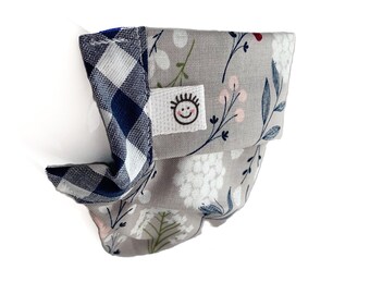 Beautiful Colors Light Gray Background Complimented by Navy Blue and White Gingham Trim, Nose Wire and Filter Pocket, ADULT and CHILD Sizes