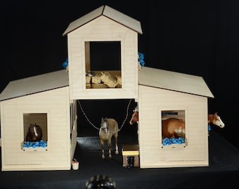 Star Barn - 3 Barns in 1 (Smaller version Dream Barn)  Tack room + 3 Large Box Stalls + Hay Loft - Center aisle Barn - Removable Roofs