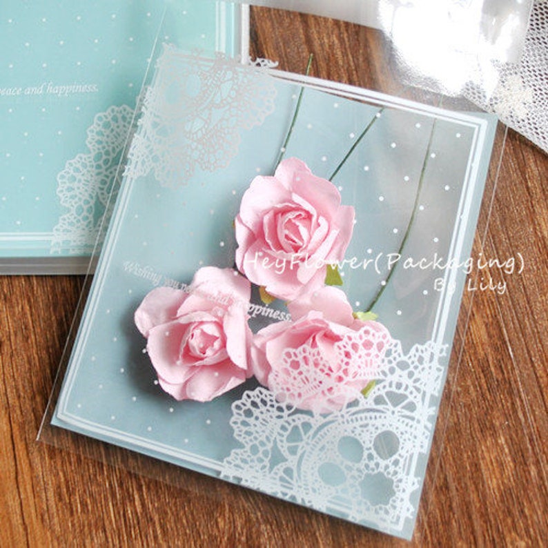 biscuit packaging party wedding favor bag,celophane gift bag self adhesive bag 100pcs blue lace cookie wrapping
