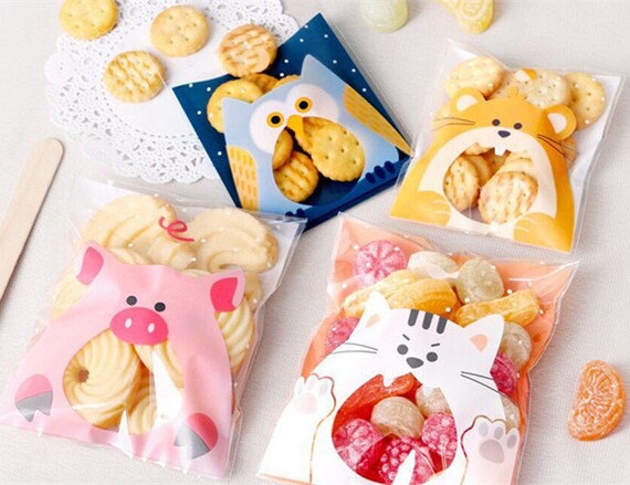 100 x Owl Self Adhesive Bags DIY Cookie Candy Package Cellophane Gift Bag