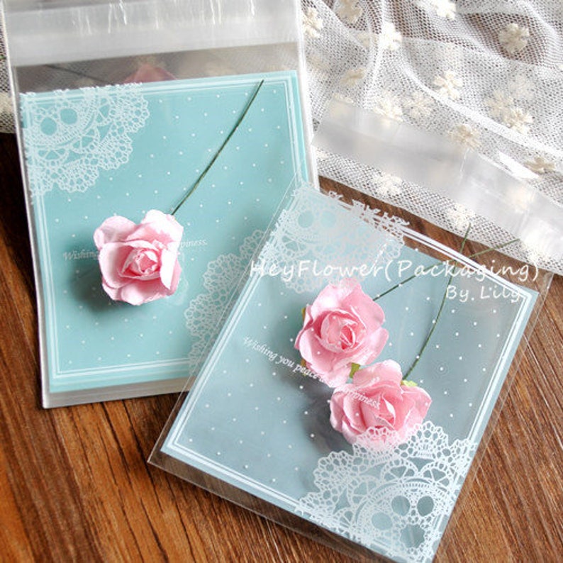 biscuit packaging party wedding favor bag,celophane gift bag self adhesive bag 100pcs blue lace cookie wrapping